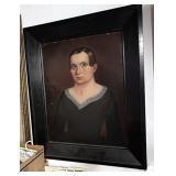 EARLY WOOD FRAMED PORTRAIT PAINTING OF WOMAN
