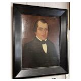 EARLY WOOD FRAMED PORTRAIT PAINTING OF MAN