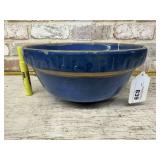 VINTAGE 11" BLUE GLAZED POTTERY BOWL