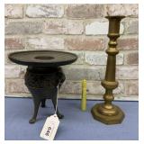 (2X) BRASS CANDLESTICK, 13.5" & BRONZE VASE