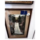 VINTAGE FRAMED PRINT OF A WATERFALL;  15" X 21"