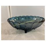 Vintage Blue Carnival Glass Fruit Bowl