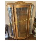 Lighted Oak Curio with Glass Shelves and Key