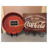 Lot of 2 Metal Signs and Black Label Tray