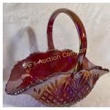 Le Smith Red Carnival Glass Large Basket