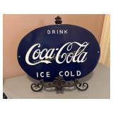 1950's Blue Enamel/Porcelain Oval Coke Sign