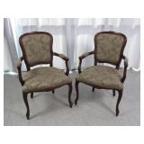 (2) Vintage Wooden Arm Chairs w/ Green Fabric