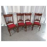 (4) Vintage Wooden Chairs w/ Red Padded Seats