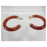 14K Yellow Gold/Orange Jade 1.25 Hoop Earrings