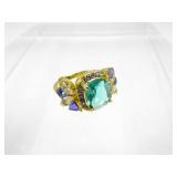 Sterling Gilded Emerald Fashion Ring Size 7