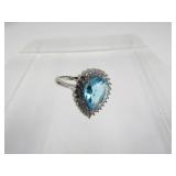 Sterling Topaz Pear Cut 3ct Stone Ring Size 6