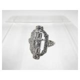 Sterling White Sapphire Deco Ring Size 7