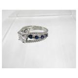 Sterling 2ct Round White/Blue Sapphire Ring Size 6