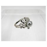 Sterling Octopus Pearl Fashion Ring Size 7