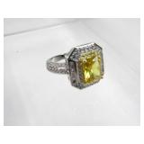 Sterling Yellow Citrine Square Ring Size 6