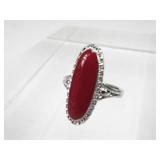 Sterling Red Oval Ring Size 7