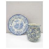 Vintage Barker and Son Blue/White Plate/Vase