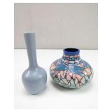(2) Blue Toned Flower Vases