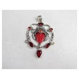 925 Silver Toned and Red Pendant