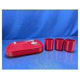 (9) Red Melamine Plates & Cups Set