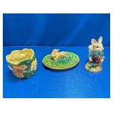 Vintage Bunny Trio [Ceramic Figurines & Planter]