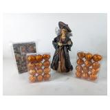 (4)Halloween Witch Figurine & Pumpkin Ornament Set