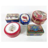 (5) Assorted Christmas-Themed Tin Set