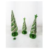 (3) Green and Silver Spiral Christmas Trees