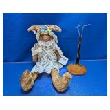 Vintage Cloth Bunny Doll w/ Stand