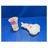 (2) Spring-Themed Vase and Rabbit Dish Set