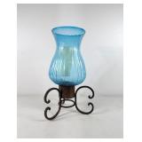 (1) Blue Glass Hurricane Candle Holder