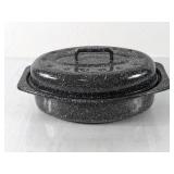 (1) Graniteware Enamel Roasting Pan with Lid