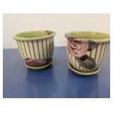 (2)Vintage Ceramic Rose Planters w/Saucers Duo