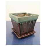 Ceramic Square Planter with Drip Glaze