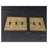 (2) Vintage Ornate Brass Electric Switch Plates