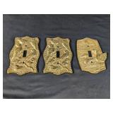 (3) Vintage Ornate Brass Electric Switch Plates