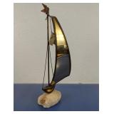 (1) Metal Sailboat Sculpture on Stone Base