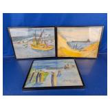 (3) Gus Fiedler Coastal Scene Paintings