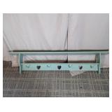 (1) Light Blue Wooden Wall Shelf with Pegs and