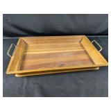 (1) Threshold Wooden Serving Tray with Metal