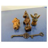(6) Vintage Folk Art Figurines & Keys