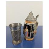 (2)Vintage German Pewter Goblet and Beer Stein Set