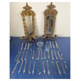 (2)Vintage Gilt Brass Wall Mirrors w/ Crystal