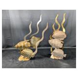 (2) Metal Fish Sculptures on Stone Bases