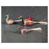 (3) Vintage German Mercury Glass Peacock Ornaments