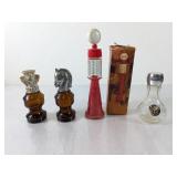 (5) Vintage Glass Decanters with Decorative Tops