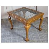 (1) Glass-Top Wooden End Table with Claw Feet