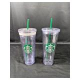 (2) Starbucks 16oz Clear Tumblers with Lids and