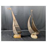 (2) Metal Sailboat Sculptures on Stone Bases