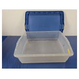 (1) Large Clear Plastic Storage Bin with Blue Lid